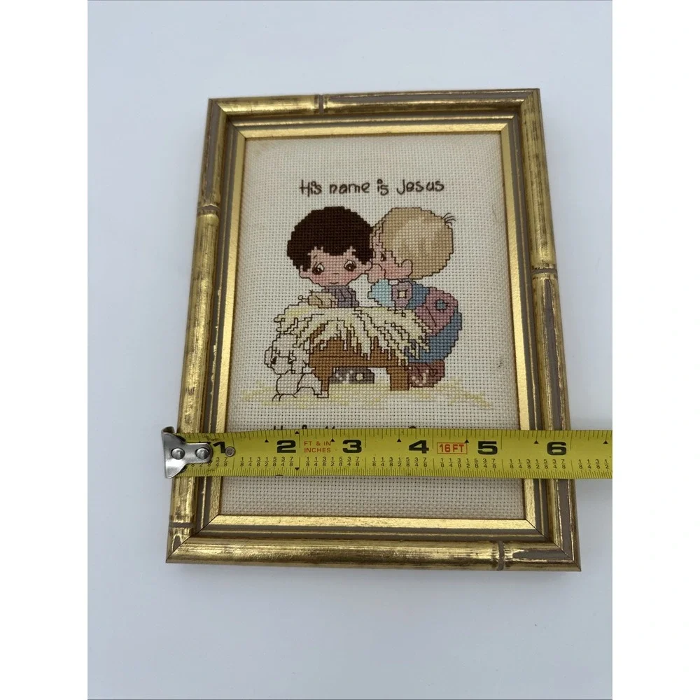 Completed Framed Cross Stitch Picture  'His Name Is Jesus' Precious‎ Moments
